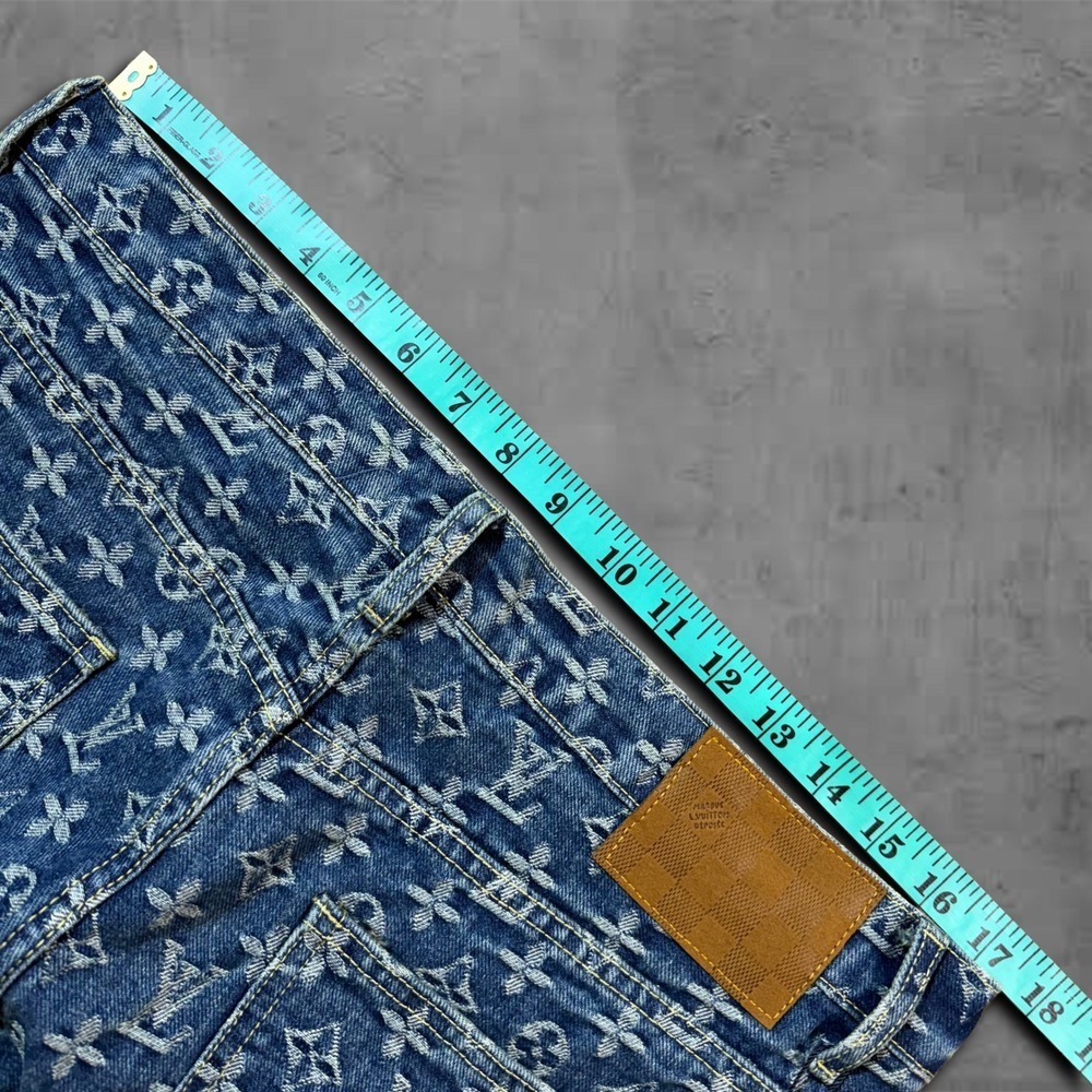 Wide Leg Blue Louis Vuitton Lv Monogram Leather Design Streetwear Jeans - Picture 7 of 9